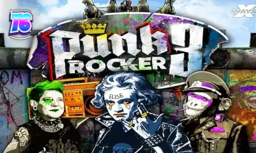 Tampilan visual game slot Punk Rocker 3 dengan tema Berlin yang penuh grafiti.