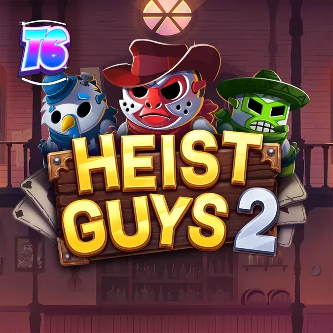 Tampilan visual slot Heist Guys 2 dengan tema perampokan Barat